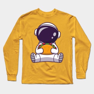 Astronaut Eating Taco Cartoon Long Sleeve T-Shirt